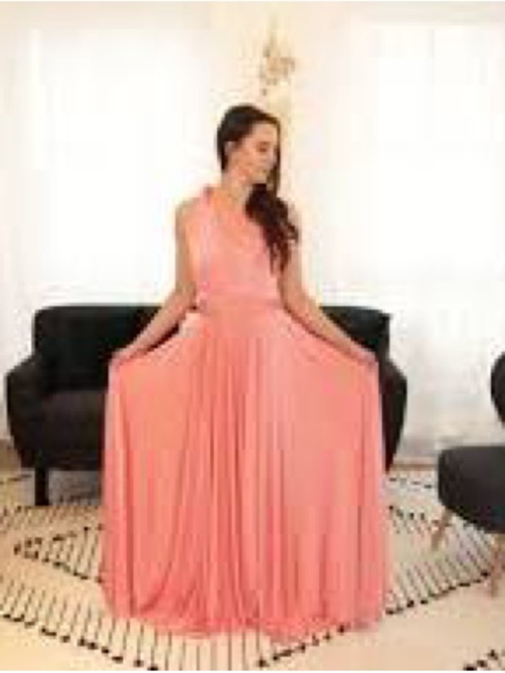 Elegant Two Birds Coral Pink Maxi Dress with Customizable Wear